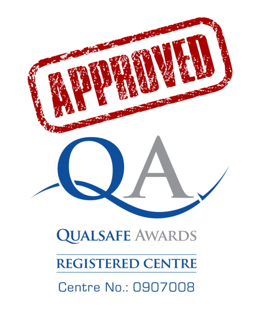 An approved stamp and below the Qualsafe Awards registered centre logo for centre number 0907008 (Common Sense Training)